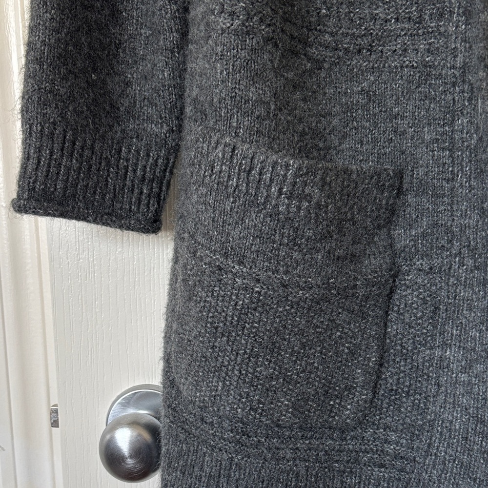 Open-Front Hooded Knit Cardigan - Charcoal - Picture 4 of 5